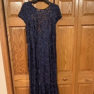 Deep blue short sleeve lace dress by Marina